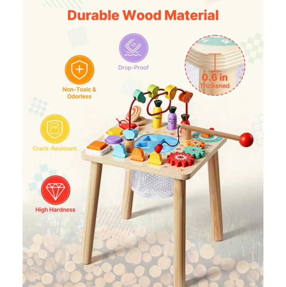 VEVOR Montessori Activity Table for Toddler 1-3 Years Old, 8 in 1 Wooden Learn Activity Desk, Baby Play Table for Boys & Girls Aged 6+ Months, Great Birthday, Christmas, Children's Day Present