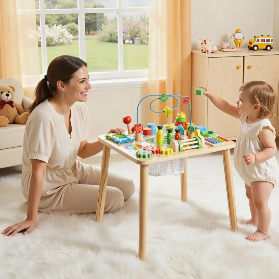 VEVOR Montessori Activity Table for Toddler 1-3 Years Old, 13 in 1 Wooden Learn Activity Desk, Baby Play Table for Boys & Girls Aged 6+ Months, Great Birthday, Christmas, Children's Day Present