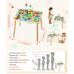 VEVOR Montessori Activity Table for Toddler 1-3 Years Old, 13 in 1 Wooden Learn Activity Desk, Baby Play Table for Boys & Girls Aged 6+ Months, Great Birthday, Christmas, Children's Day Present