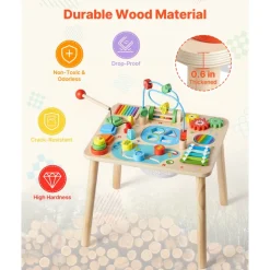 VEVOR Montessori Activity Table for Toddler 1-3 Years Old, 13 in 1 Wooden Learn Activity Desk, Baby Play Table for Boys & Girls Aged 6+ Months, Great Birthday, Christmas, Children's Day Present