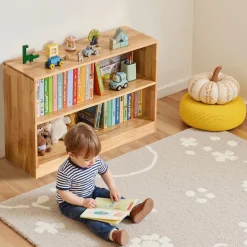 VEVOR Montessori Bookshelf, 35.4 in Width Toy Storage Organizer, 2-Tier Kids Display Storage Cabinet, Daycare Furniture, Kids Bookshelf for Bedroom, Nursery, Living Room, Entryway, Preschool, Brown