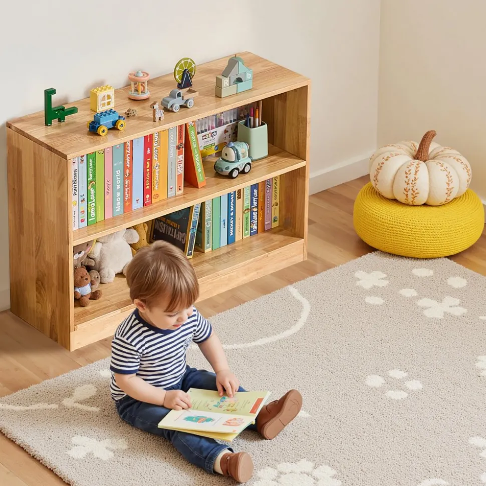 VEVOR Montessori Bookshelf, 35.4 in Width Toy Storage Organizer, 2-Tier Kids Display Storage Cabinet, Daycare Furniture, Kids Bookshelf for Bedroom, Nursery, Living Room, Entryway, Preschool, Brown