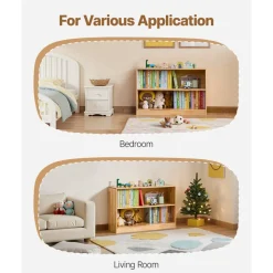 VEVOR Montessori Bookshelf, 35.4 in Width Toy Storage Organizer, 2-Tier Kids Display Storage Cabinet, Daycare Furniture, Kids Bookshelf for Bedroom, Nursery, Living Room, Entryway, Preschool, Brown
