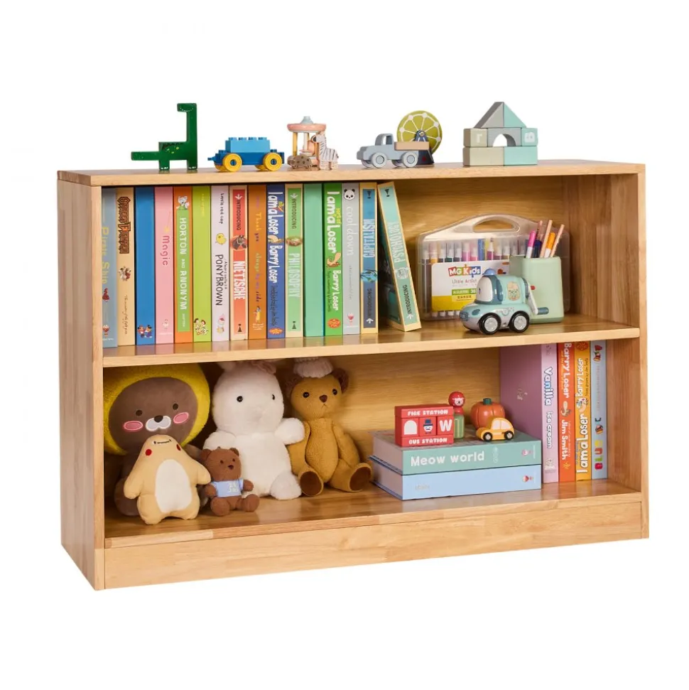 VEVOR Montessori Bookshelf, 35.4 in Width Toy Storage Organizer, 2-Tier Kids Display Storage Cabinet, Daycare Furniture, Kids Bookshelf for Bedroom, Nursery, Living Room, Entryway, Preschool, Brown