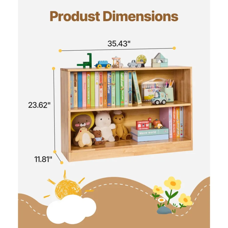 VEVOR Montessori Bookshelf, 35.4 in Width Toy Storage Organizer, 2-Tier Kids Display Storage Cabinet, Daycare Furniture, Kids Bookshelf for Bedroom, Nursery, Living Room, Entryway, Preschool, Brown