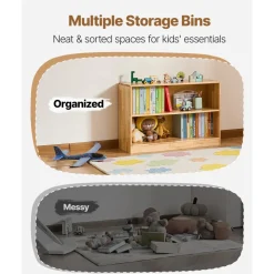 VEVOR Montessori Bookshelf, 35.4 in Width Toy Storage Organizer, 2-Tier Kids Display Storage Cabinet, Daycare Furniture, Kids Bookshelf for Bedroom, Nursery, Living Room, Entryway, Preschool, Brown