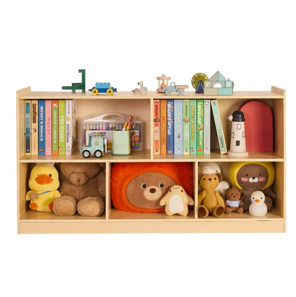VEVOR Montessori Bookshelf, 45 in Width Toy Storage Organizer, 5-Section Kids Display Storage Cabinet, Daycare Furniture, Kids Bookshelf for Bedroom, Nursery, Living Room, Entryway, Preschool, Brown