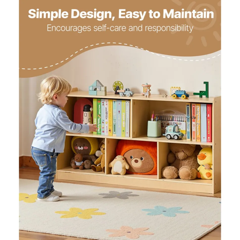 VEVOR Montessori Bookshelf, 45 in Width Toy Storage Organizer, 5-Section Kids Display Storage Cabinet, Daycare Furniture, Kids Bookshelf for Bedroom, Nursery, Living Room, Entryway, Preschool, Brown