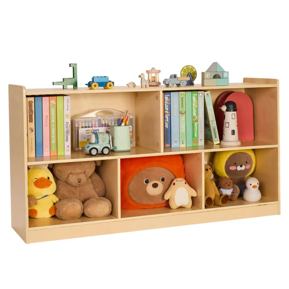 VEVOR Montessori Bookshelf, 45 in Width Toy Storage Organizer, 5-Section Kids Display Storage Cabinet, Daycare Furniture, Kids Bookshelf for Bedroom, Nursery, Living Room, Entryway, Preschool, Brown