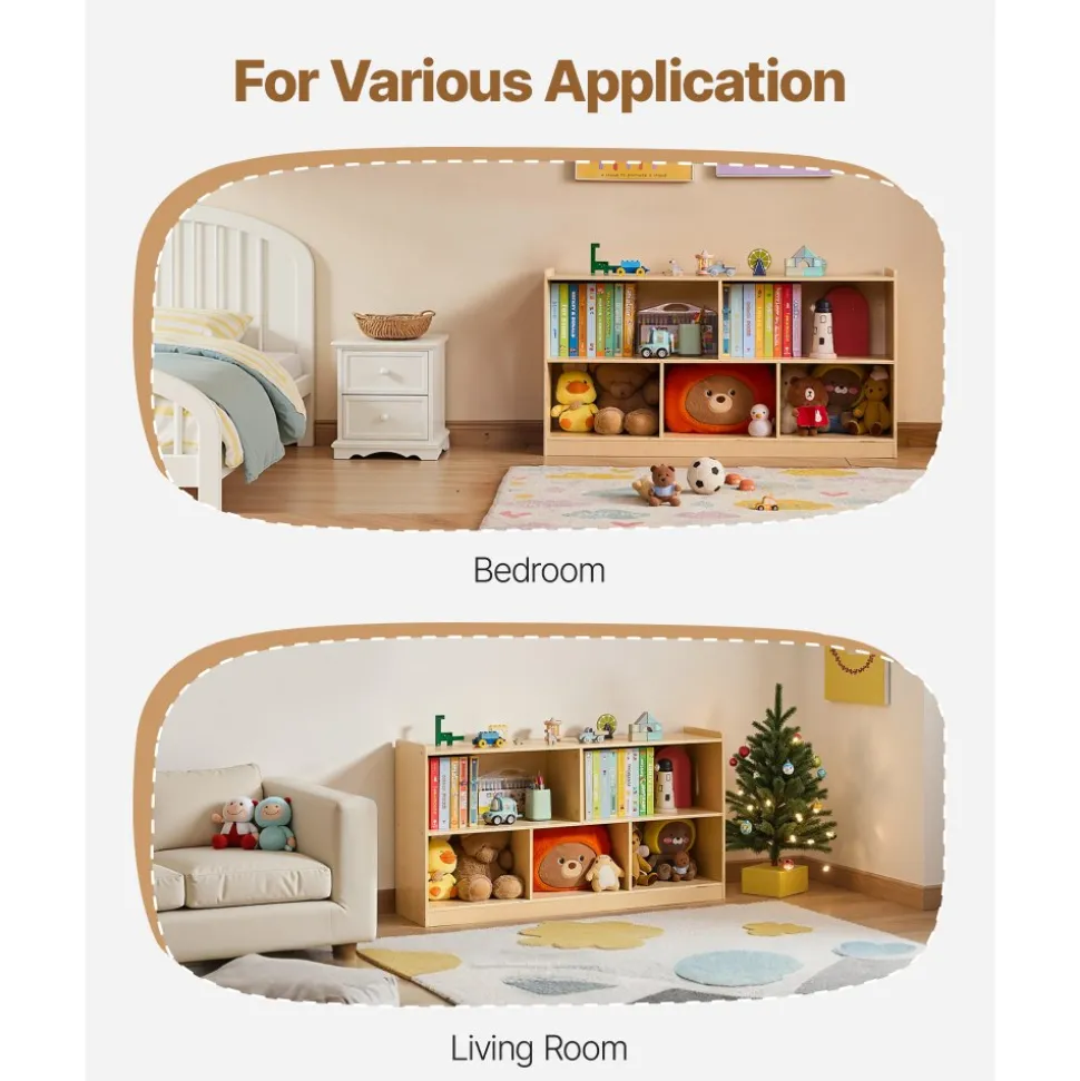 VEVOR Montessori Bookshelf, 45 in Width Toy Storage Organizer, 5-Section Kids Display Storage Cabinet, Daycare Furniture, Kids Bookshelf for Bedroom, Nursery, Living Room, Entryway, Preschool, Brown