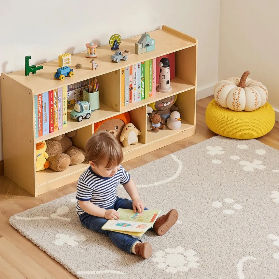 VEVOR Montessori Bookshelf, 45 in Width Toy Storage Organizer, 5-Section Kids Display Storage Cabinet, Daycare Furniture, Kids Bookshelf for Bedroom, Nursery, Living Room, Entryway, Preschool, Brown