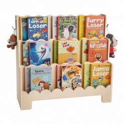 VEVOR Montessori Bookshelf, 3-Tier Scalloped Kids Bookshelf, Front Facing Toddler Bookcase, Dual Hooks for Hanging Backpacks, Baby Bookshelf for Kids Room, Living Room, Entryway, Nursury, Preschool