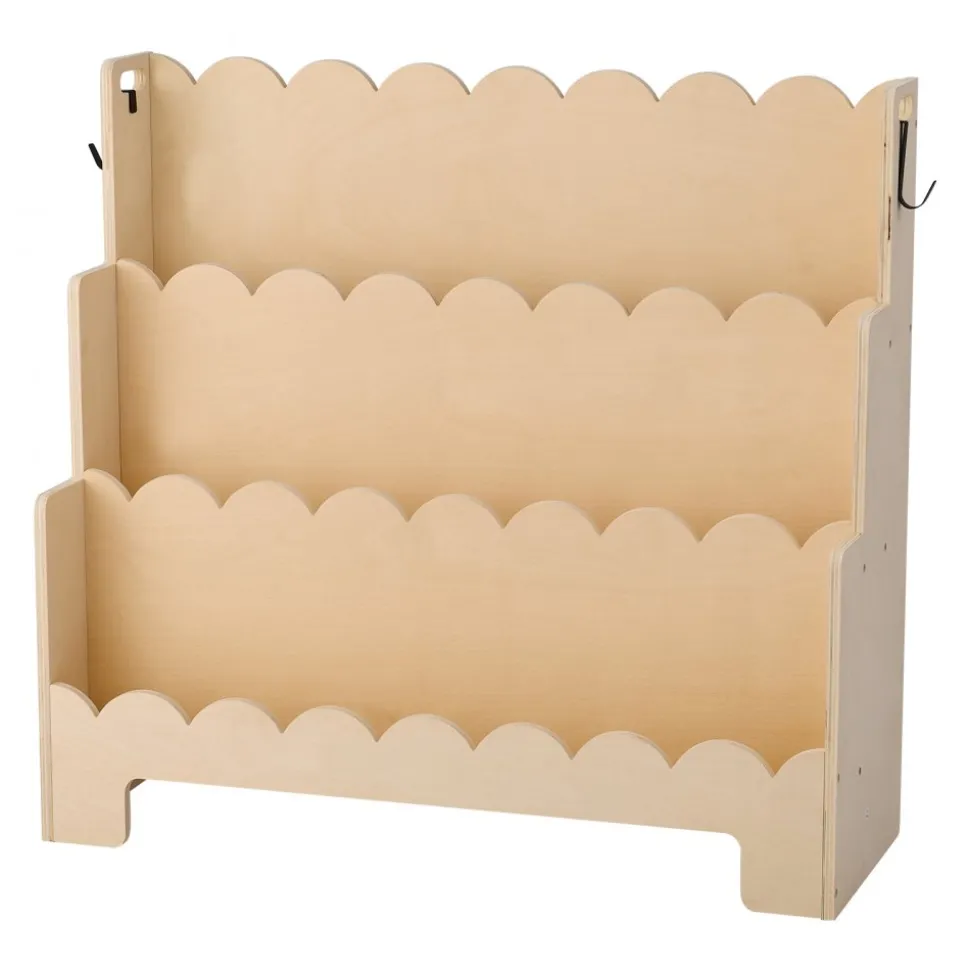 VEVOR Montessori Bookshelf, 3-Tier Scalloped Kids Bookshelf, Front Facing Toddler Bookcase, Dual Hooks for Hanging Backpacks, Baby Bookshelf for Kids Room, Living Room, Entryway, Nursury, Preschool