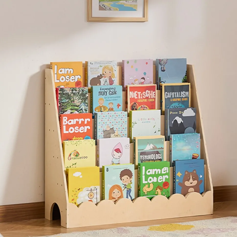 VEVOR Montessori Bookshelf, 5-Tier Scalloped Kids Bookshelf, Front Facing Toddler Bookcase, Dual Hooks for Hanging Backpacks, Baby Bookshelf for Kids Room, Living Room, Entryway, Nursury, Preschool