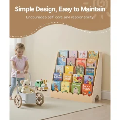 VEVOR Montessori Bookshelf, 5-Tier Scalloped Kids Bookshelf, Front Facing Toddler Bookcase, Dual Hooks for Hanging Backpacks, Baby Bookshelf for Kids Room, Living Room, Entryway, Nursury, Preschool