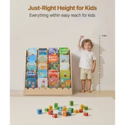 VEVOR Montessori Bookshelf, 5-Tier Scalloped Kids Bookshelf, Front Facing Toddler Bookcase, Dual Hooks for Hanging Backpacks, Baby Bookshelf for Kids Room, Living Room, Entryway, Nursury, Preschool