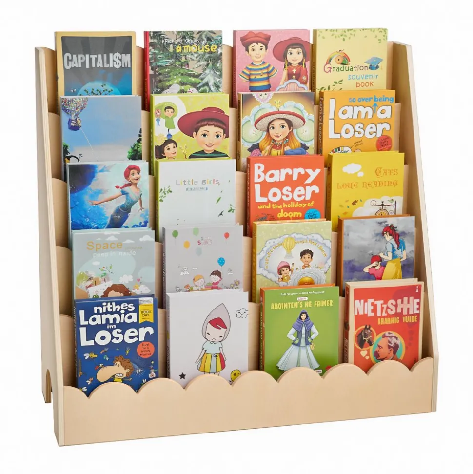 VEVOR Montessori Bookshelf, 5-Tier Scalloped Kids Bookshelf, Front Facing Toddler Bookcase, Dual Hooks for Hanging Backpacks, Baby Bookshelf for Kids Room, Living Room, Entryway, Nursury, Preschool