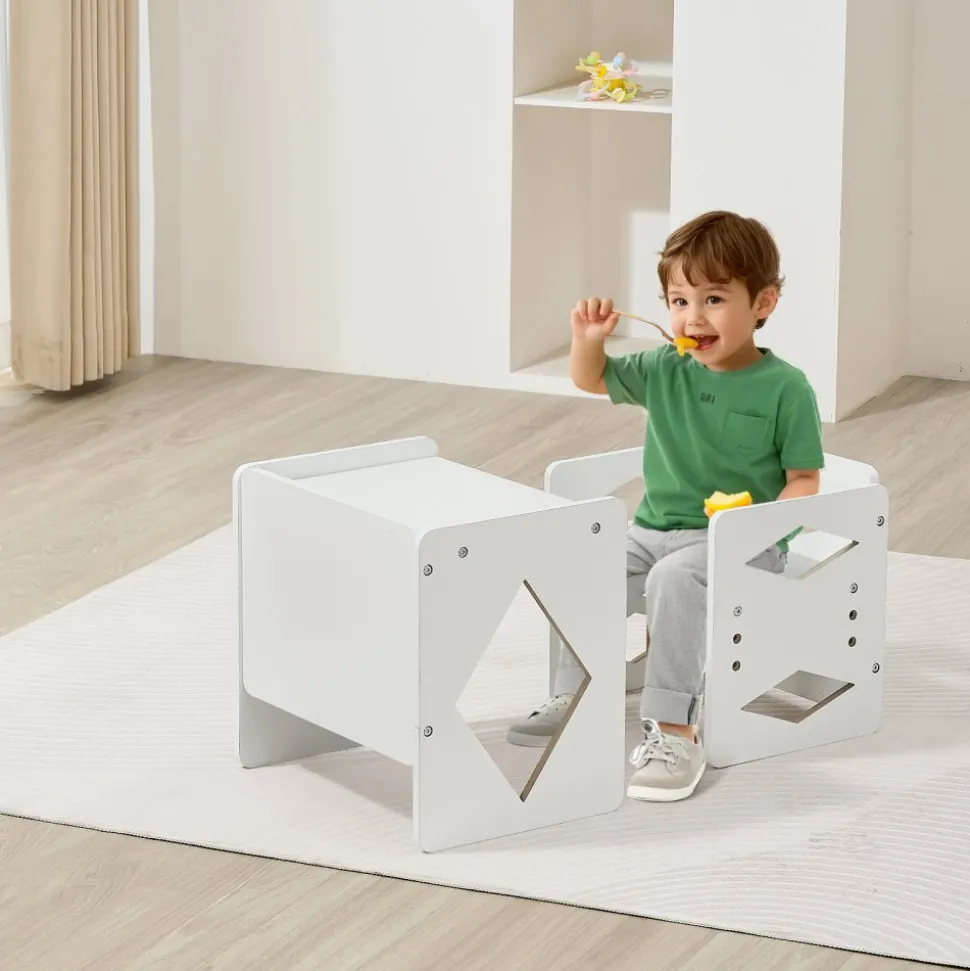 VEVOR Montessori Weaning Table and Chair Set, Wooden Toddler Table and Chair Set for Aged 1-5, Adjustable Height Kids Montessori Chair and Activity Table, Ideal for Reading, Eating, Playing - White