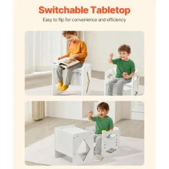 VEVOR Montessori Weaning Table and Chair Set, Wooden Toddler Table and Chair Set for Aged 1-5, Adjustable Height Kids Montessori Chair and Activity Table, Ideal for Reading, Eating, Playing - White