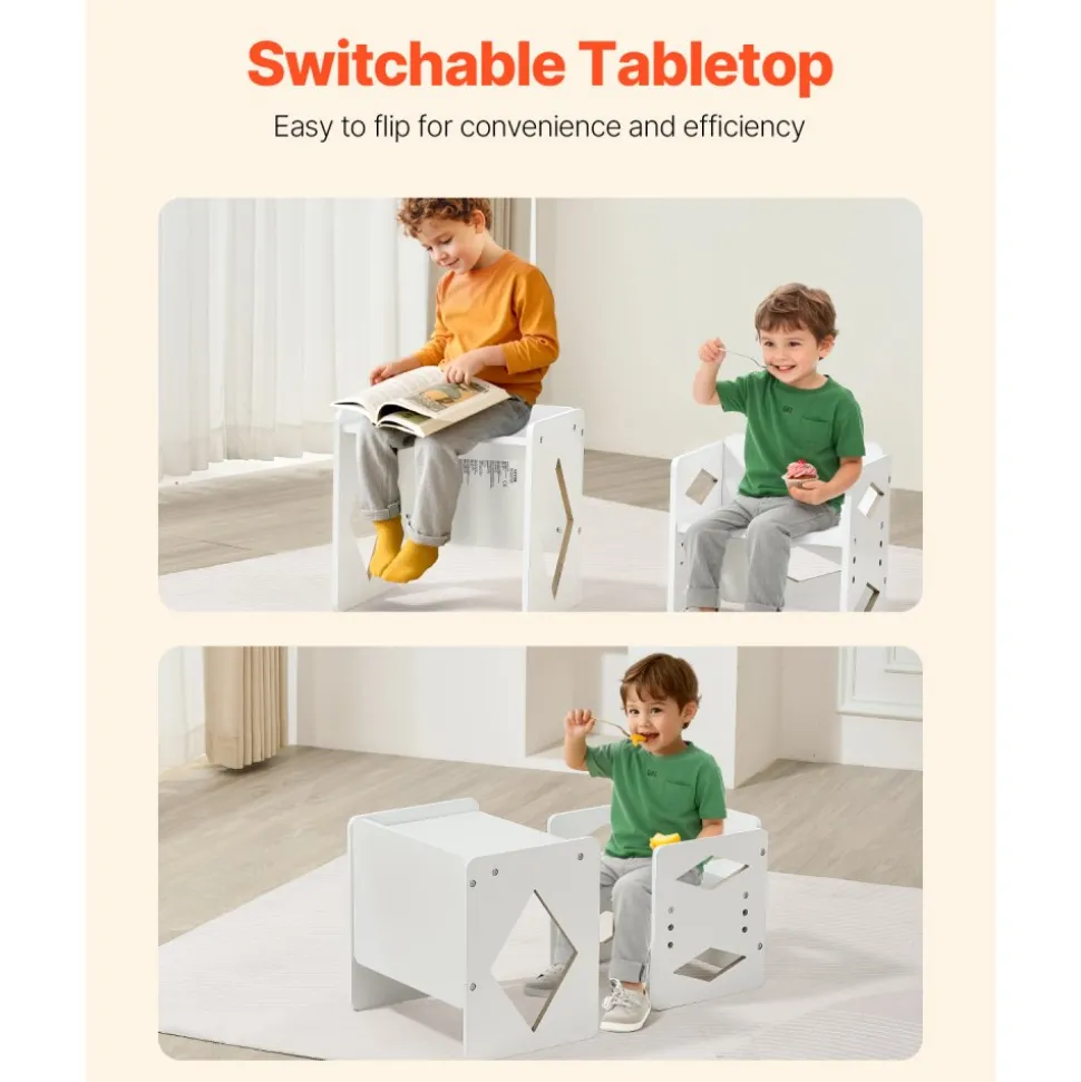 VEVOR Montessori Weaning Table and Chair Set, Wooden Toddler Table and Chair Set for Aged 1-5, Adjustable Height Kids Montessori Chair and Activity Table, Ideal for Reading, Eating, Playing - White