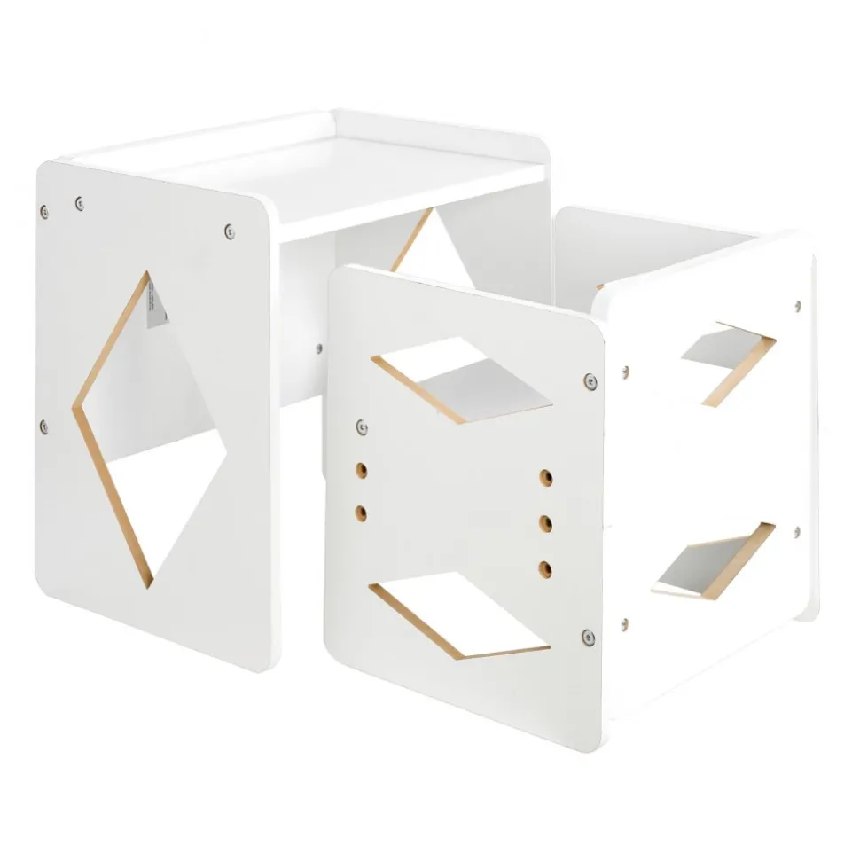 VEVOR Montessori Weaning Table and Chair Set, Wooden Toddler Table and Chair Set for Aged 1-5, Adjustable Height Kids Montessori Chair and Activity Table, Ideal for Reading, Eating, Playing - White