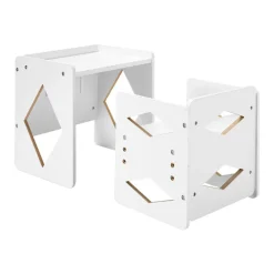 VEVOR Montessori Weaning Table and Chair Set, Wooden Toddler Table and Chair Set for Aged 1-5, Adjustable Height Kids Montessori Chair and Activity Table, Ideal for Reading, Eating, Playing - White