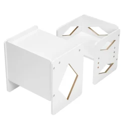 VEVOR Montessori Weaning Table and Chair Set, Wooden Toddler Table and Chair Set for Aged 1-5, Adjustable Height Kids Montessori Chair and Activity Table, Ideal for Reading, Eating, Playing - White