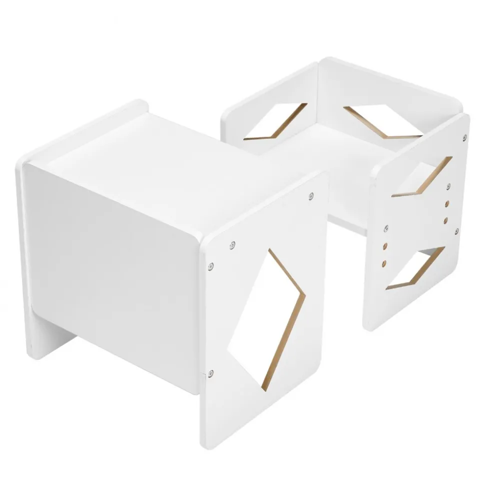 VEVOR Montessori Weaning Table and Chair Set, Wooden Toddler Table and Chair Set for Aged 1-5, Adjustable Height Kids Montessori Chair and Activity Table, Ideal for Reading, Eating, Playing - White