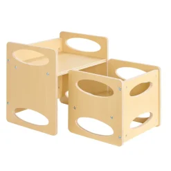 VEVOR Montessori Weaning Table and Chair Set, Wooden Toddler Table and Chair Set for Aged 1-5, Adjustable Height Kids Montessori Chair and Activity Table, Ideal for Reading, Eating, Playing - Natural