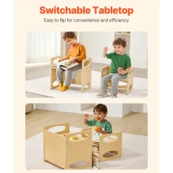 VEVOR Montessori Weaning Table and Chair Set, Wooden Toddler Table and Chair Set for Aged 1-5, Adjustable Height Kids Montessori Chair and Activity Table, Ideal for Reading, Eating, Playing - Natural