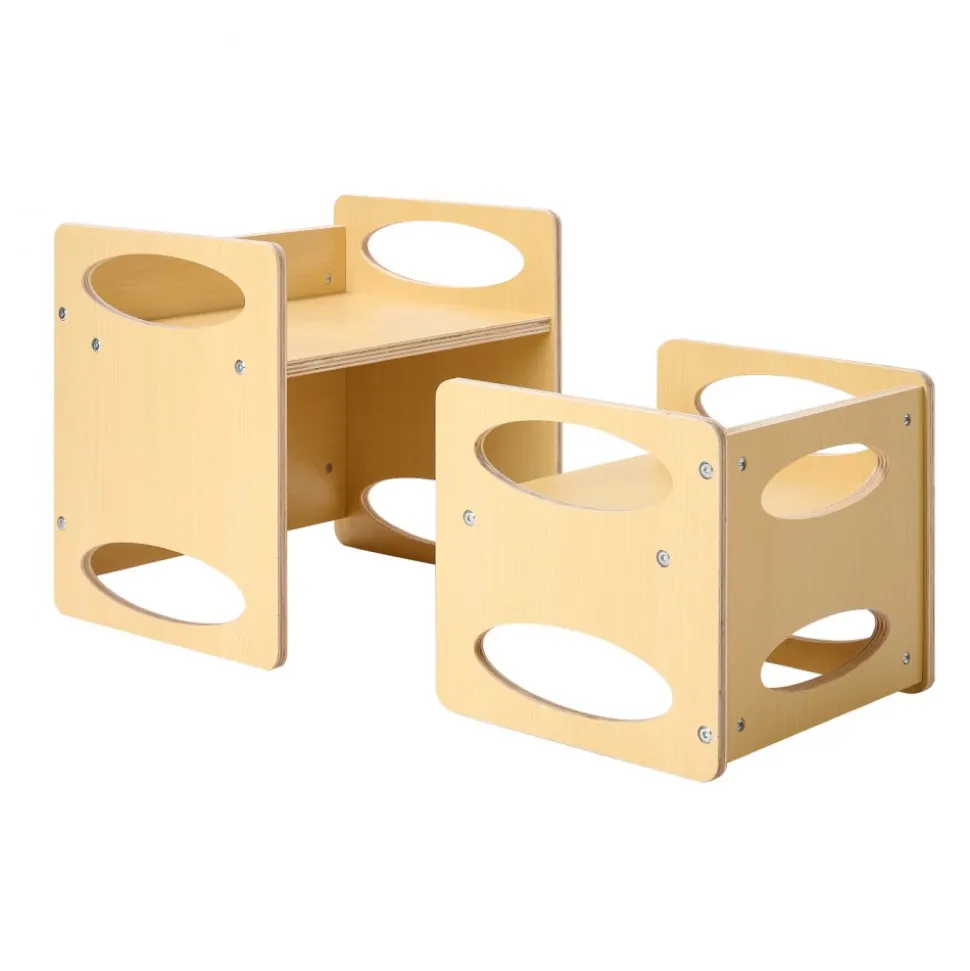 VEVOR Montessori Weaning Table and Chair Set, Wooden Toddler Table and Chair Set for Aged 1-5, Adjustable Height Kids Montessori Chair and Activity Table, Ideal for Reading, Eating, Playing - Natural