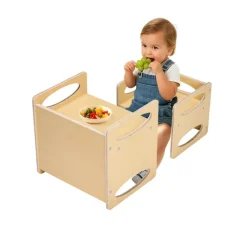 VEVOR Montessori Weaning Table and Chair Set, Wooden Toddler Table and Chair Set for Aged 1-5, Adjustable Height Kids Montessori Chair and Activity Table, Ideal for Reading, Eating, Playing - Natural