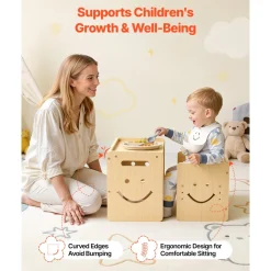 VEVOR Montessori Weaning Table and Chair Set, Wooden, Kids Table and Chair Set for Toddlers 1-5, Step Stool with Whiteboard and 3 Heights Adjustable, Easy to Clean, for Eating Drawing Reading Playing