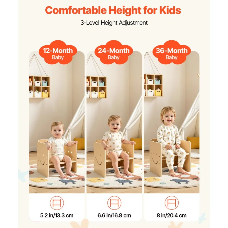VEVOR Montessori Weaning Table and Chair Set, Wooden, Kids Table and Chair Set for Toddlers 1-5, Step Stool with Whiteboard and 3 Heights Adjustable, Easy to Clean, for Eating Drawing Reading Playing