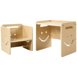 VEVOR Montessori Weaning Table and Chair Set, Wooden, Kids Table and Chair Set for Toddlers 1-5, Step Stool with Whiteboard and 3 Heights Adjustable, Easy to Clean, for Eating Drawing Reading Playing