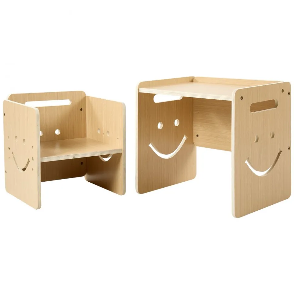 VEVOR Montessori Weaning Table and Chair Set, Wooden, Kids Table and Chair Set for Toddlers 1-5, Step Stool with Whiteboard and 3 Heights Adjustable, Easy to Clean, for Eating Drawing Reading Playing