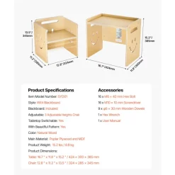 VEVOR Montessori Weaning Table and Chair Set, 3 In 1 Wooden Toddler Table and Chairs with Chalkboard, Adjustable Height Montessori Table for Ages 1-5, Ideal for Drawing, Reading, Eating - Natural