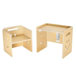 VEVOR Montessori Weaning Table and Chair Set, 3 In 1 Wooden Toddler Table and Chairs with Chalkboard, Adjustable Height Montessori Table for Ages 1-5, Ideal for Drawing, Reading, Eating - Natural