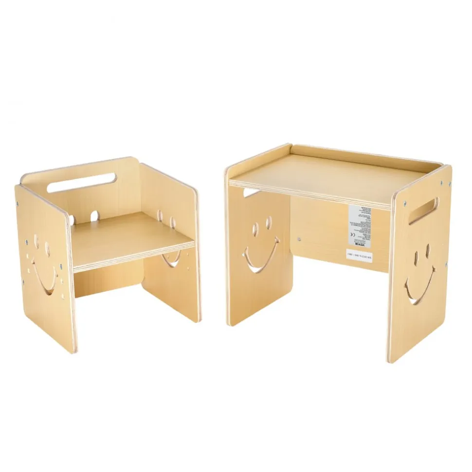 VEVOR Montessori Weaning Table and Chair Set, 3 In 1 Wooden Toddler Table and Chairs with Chalkboard, Adjustable Height Montessori Table for Ages 1-5, Ideal for Drawing, Reading, Eating - Natural