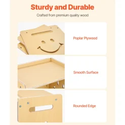 VEVOR Montessori Weaning Table and Chair Set, 3 In 1 Wooden Toddler Table and Chairs with Chalkboard, Adjustable Height Montessori Table for Ages 1-5, Ideal for Drawing, Reading, Eating - Natural