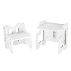 VEVOR Montessori Weaning Table and Chair Set, 3 In 1 Wooden Toddler Table and Chairs with Chalkboard, Adjustable Height Montessori Table for Ages 1-5, Ideal for Drawing, Reading, Eating - White