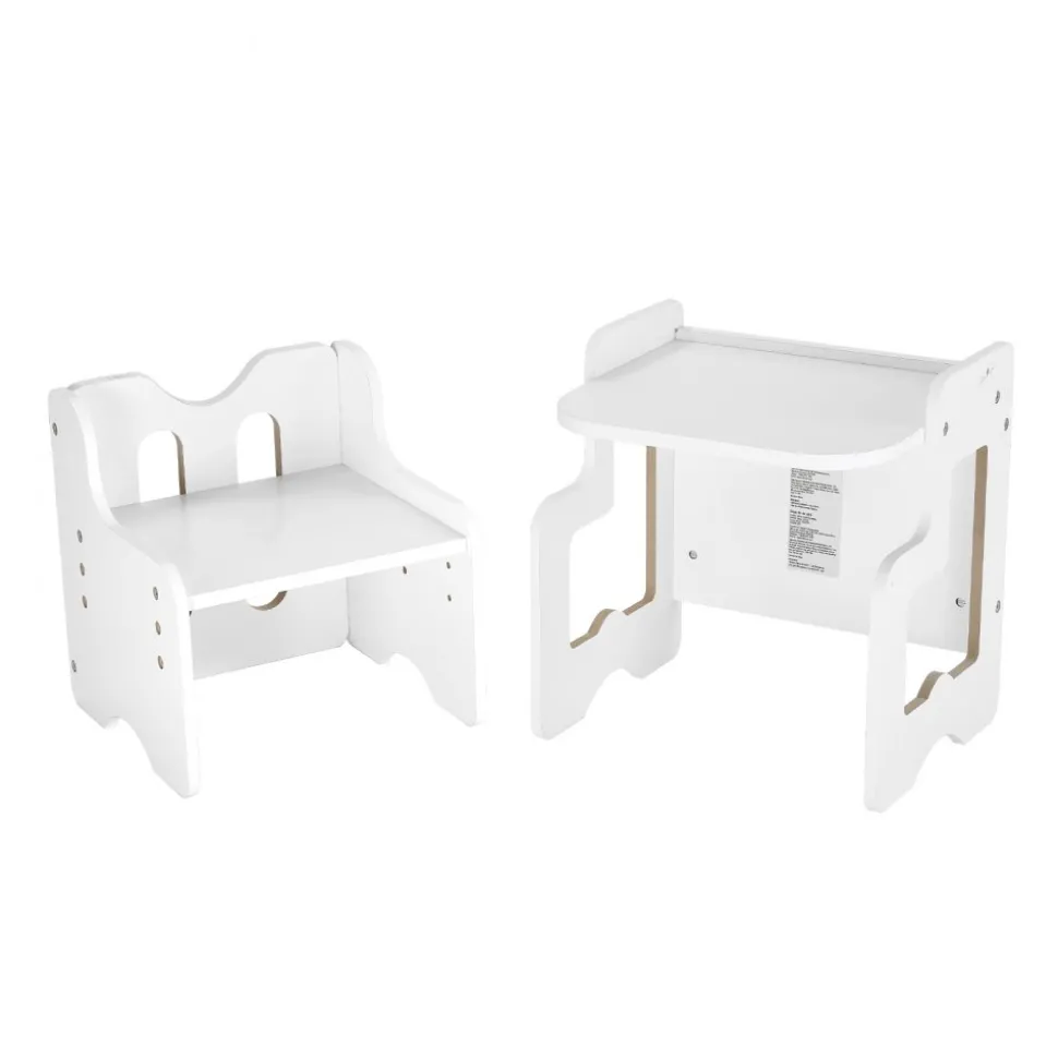 VEVOR Montessori Weaning Table and Chair Set, 3 In 1 Wooden Toddler Table and Chairs with Chalkboard, Adjustable Height Montessori Table for Ages 1-5, Ideal for Drawing, Reading, Eating - White