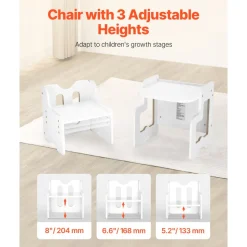 VEVOR Montessori Weaning Table and Chair Set, 3 In 1 Wooden Toddler Table and Chairs with Chalkboard, Adjustable Height Montessori Table for Ages 1-5, Ideal for Drawing, Reading, Eating - White