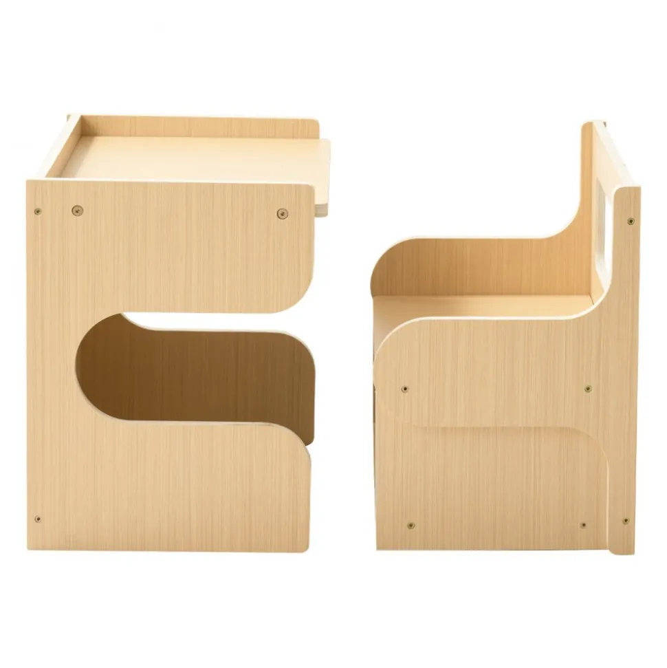VEVOR Montessori Weaning Table and Chair Set, Wooden, Kids Table and Chair Set for Toddlers 1-5, Step Stool with Blackboard and Storage Space, Easy to Clean, for Eating, Drawing, Reading, Playing