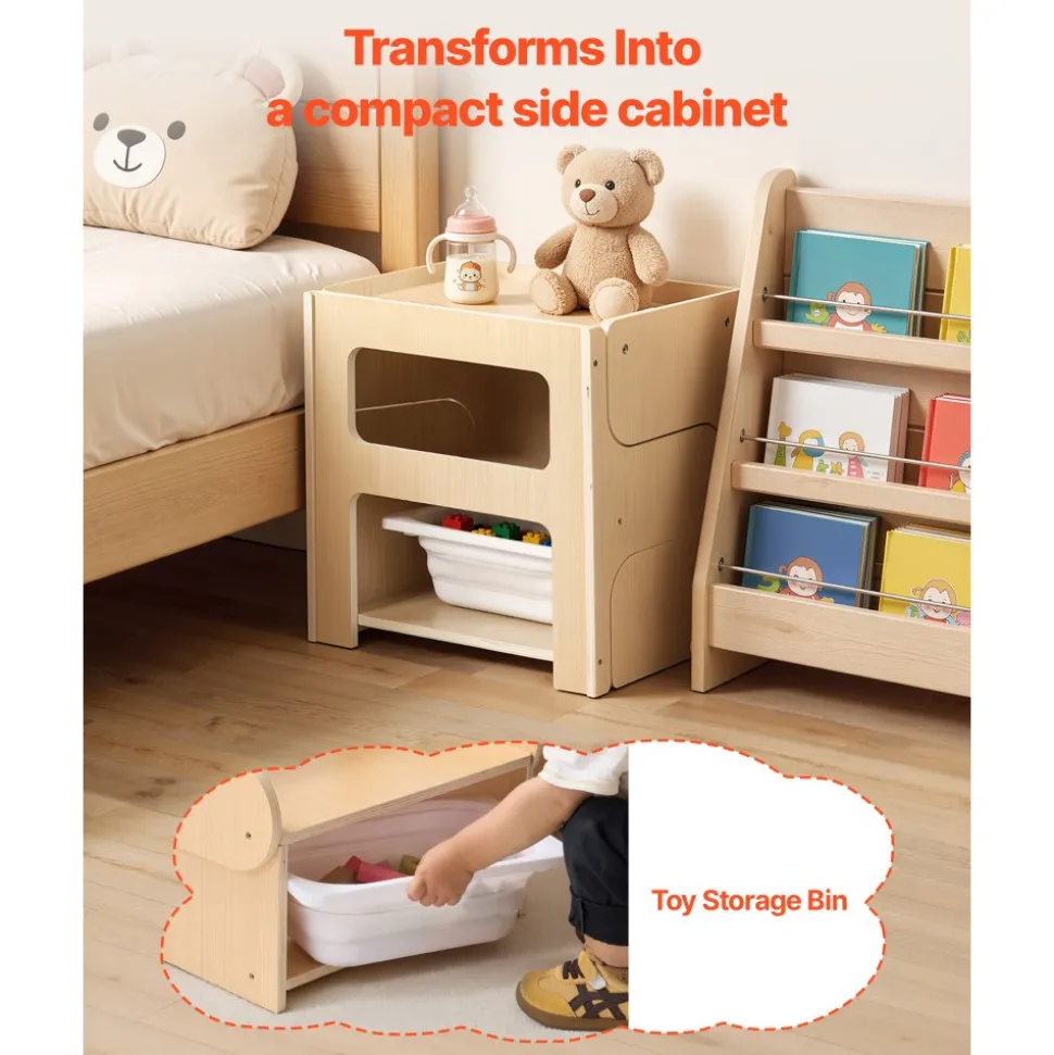 VEVOR Montessori Weaning Table and Chair Set, Wooden, Kids Table and Chair Set for Toddlers 1-5, Step Stool with Blackboard and Storage Space, Easy to Clean, for Eating, Drawing, Reading, Playing