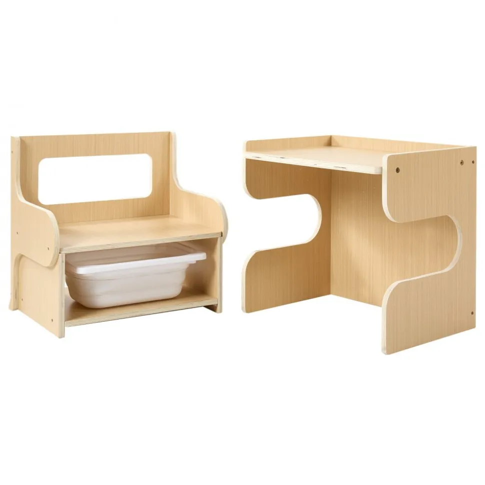 VEVOR Montessori Weaning Table and Chair Set, Wooden, Kids Table and Chair Set for Toddlers 1-5, Step Stool with Blackboard and Storage Space, Easy to Clean, for Eating, Drawing, Reading, Playing