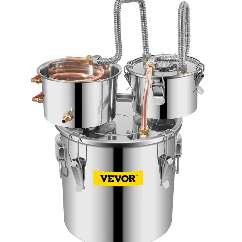 VEVOR Moonshine Still Distiller 3Gal 12L Stainless Steel Water Distiller Copper Tube with Circulating Pump Home Brewing Kit Build-in Thermometer for DIY Whisky Wine Brandy Spirits