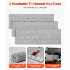 VEVOR Mop and Bucket with Wringer Set, Wet & Dry Use, Flat Mop and Bucket System with 3 Washable Microfiber Pads, Flat Mop with Stainless Steel Handle, Mop Bucket Set for Hardwood Tile Vinyl