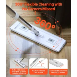 VEVOR Mop and Bucket with Wringer Set, Wet & Dry Use, Flat Mop and Bucket System with 3 Washable Microfiber Pads, Flat Mop with Stainless Steel Handle, Mop Bucket Set for Hardwood Tile Vinyl