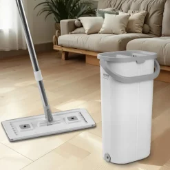 VEVOR Mop and Bucket with Wringer Set, Wet & Dry Use, Flat Mop and Bucket System with 3 Washable Microfiber Pads, Flat Mop with Stainless Steel Handle, Mop Bucket Set for Hardwood Tile Vinyl